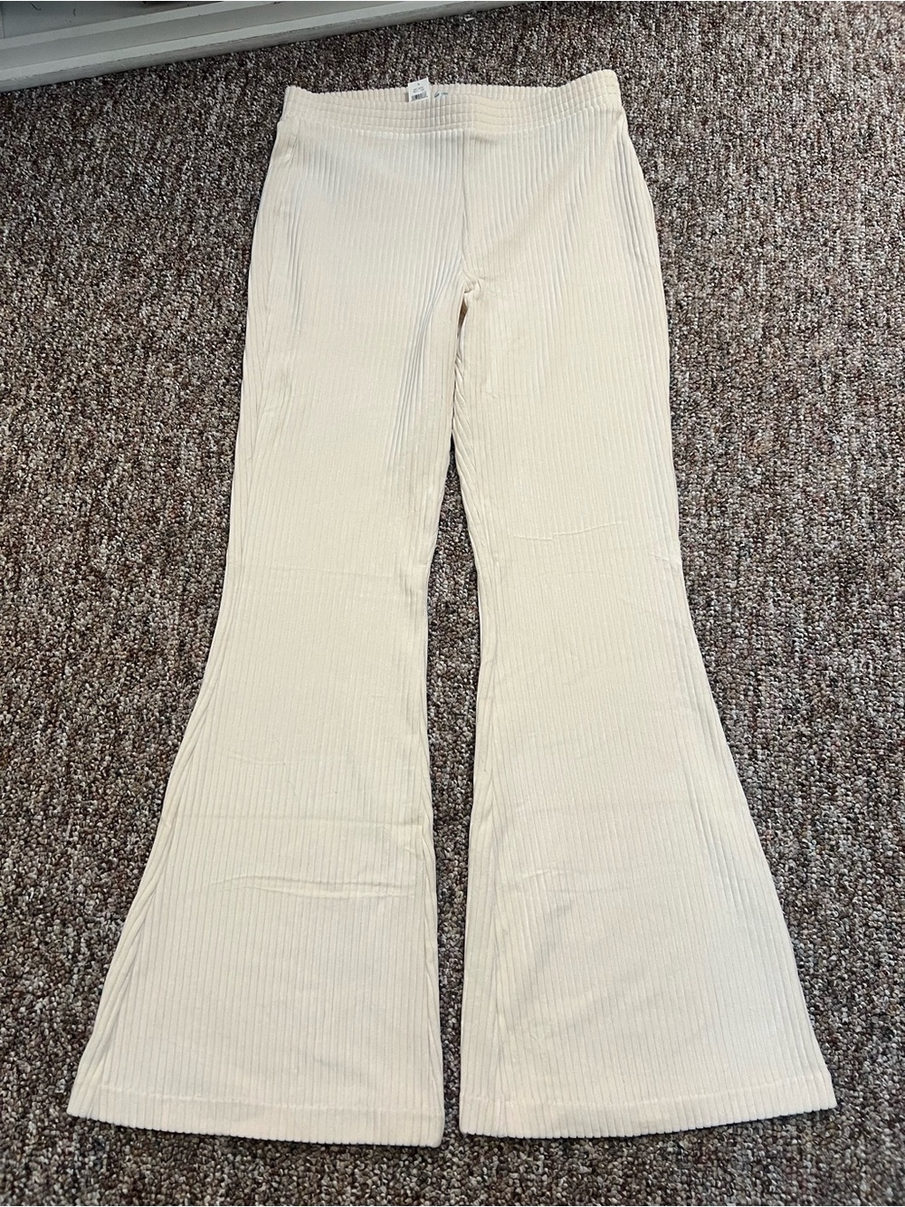 Aerie Groove On Ribbed Velour Flared Pull On Pants Womens Sz L Regular Ivory NWT